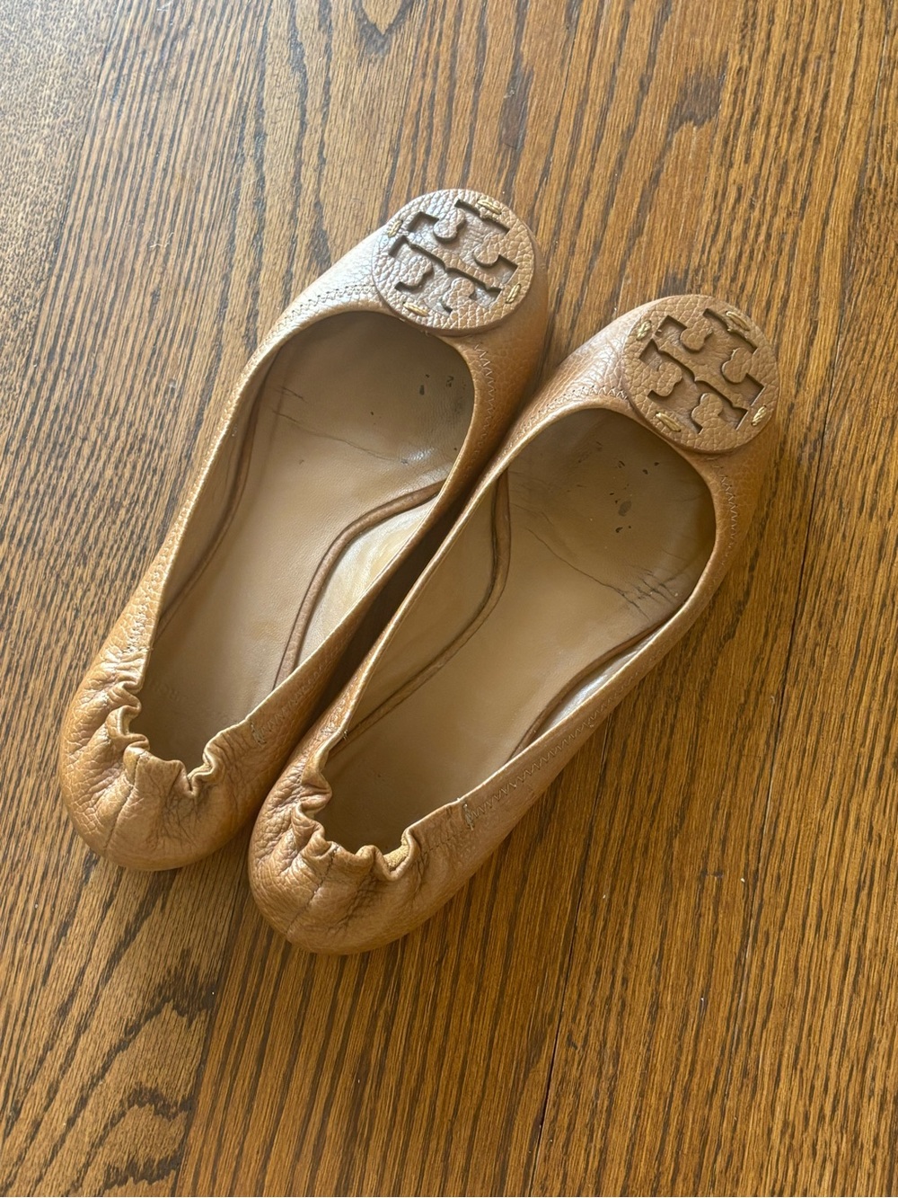 Tory Burch Tan Leather Logo Ballet Flats, Women size 8